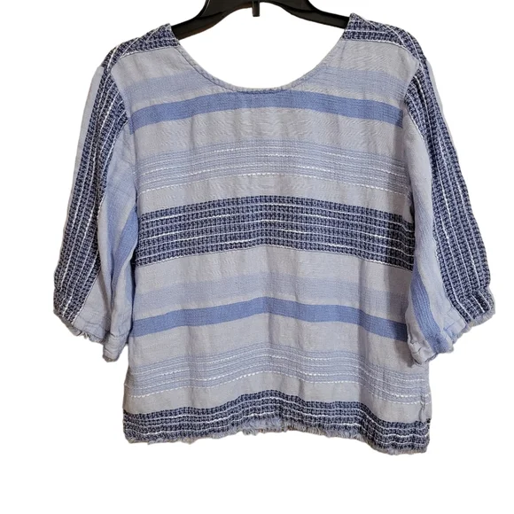 Cloth & Stone Linen Blend Blue Striped Boxy Top - Picture 3 of 9